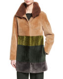 Colorblock Shearling Coat, Caramel