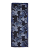 Floral-Print Silk Scarf, Navy