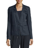 Adrian One-Button Charmeuse Blazer, Ink
