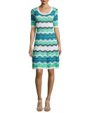 Vanise Zigzag Half-Sleeve Dress