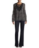 Kirk Lace-Yoke Silk Blouse, Black