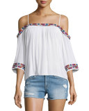Xico Cold-Shoulder Embroidered Top, White