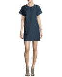 Ryder Short-Sleeve Chambray Shift Dress, Indigo