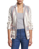 Striped Open-Front Jacket, Ivory/Multicolor