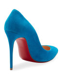 Pigalle Follies Suede 100mm Red Sole Pump, Egyptian Blue