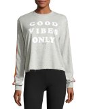 Good Vibes Only Striped Sweatshirt, Gray