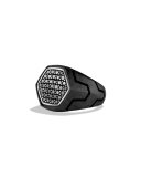 Forged Carbon Signet Ring with Diamonds, Size 10