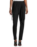 Side-Tie Straight-Leg Trousers, Black