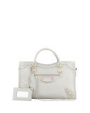 Classic Chevre Grainee City Bag, Light Gray