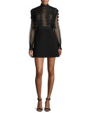 Long-Sleeve A-Line Mini Dress, Black
