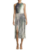Printed Leather Fringe Dress, Multicolor