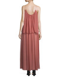 Mael Sleeveless Tiered Maxi Dress, Peach Nougat