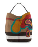 Ashby Medium Pop Elements Check Canvas Hobo Bag, Black