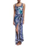 Legacy Floral Silk Pareo, Blue
