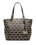  Jet Set E/W Signature Tote, Beige/Black Monogram