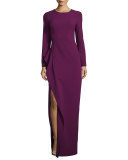 Long-Sleeve Draped Stretch Crepe Gown, Jezebel