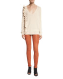 Xavier Zip-Trim Leather Leggings, Cinnamon