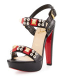 Pyrabubble Studded Red Sole Sandal, Black/Red