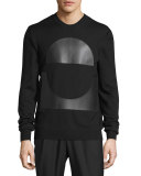 Crewneck Sweatshirt w/Faux-Leather Patches, Darkest Black