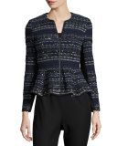 Metallic Tweed Peplum Jacket, Navy Combo
