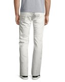 Shredded Patchwork Straight-Leg Jeans, White