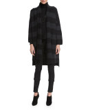 Wide-Striped Long Coat, Black/Charcoal