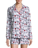 Printed Long-Sleeve Shortie Pajama Set, Holiday