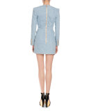 Double-Breasted Denim Mini Dress, Light Blue
