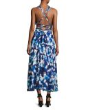 Silk Chiffon Petal Midi Dress, Blue