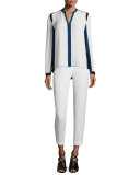 Layne Long-Sleeve Colorblocked Silk Blouse, Antique