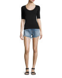 Stretch Jersey Open-Back Tee, Black