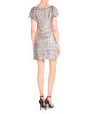 Sequined V-Neck Ruffled-Sleeve Dress, Silver