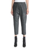 Paillette Chevron Cropped Pants, Onyx