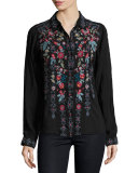 Yoshi Embroidered Button-Front Blouse, Black