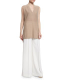Wide-Leg Pleated Trousers, Off White