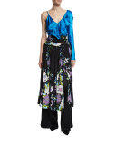 Floral-Print D-Ring Silk Midi Skirt, Multicolor