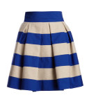 Striped Pleated A-Line Skirt, Natural/Navy