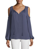 Cathy Cold-Shoulder Silk Blouse