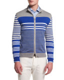 Multi-Striped Full-Zip Jacket, Gray/Blue/White