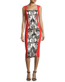 Ikat Jacquard Sleeveless Dress, Cayenne/Black