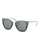 Monochromatic Metal-Trim Geometric Cat-Eye Sunglasses, Gray