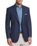 Plaid Two-Button Sport Jacket, Blue