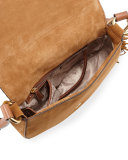 Elyse Large Suede Saddle Bag, Dark Caramel 