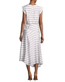 Jackie Asymmetric Striped Midi Dress, White