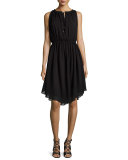 Sleeveless Shirred Chiffon Dress, Black