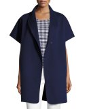 Double-Faced Short-Sleeve Coat, Marino Blue