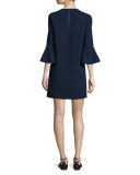 Crepe Bell-Sleeve Shift Dress