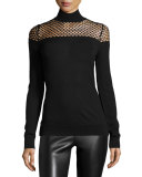 Jules Fishnet-Yoke Sweater, Black