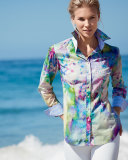 Katrina's Koi Pond Button-Front Shirt, Blue/White/Purple