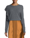 Orly Ruffle-Trim Pullover Sweater, Charcoal